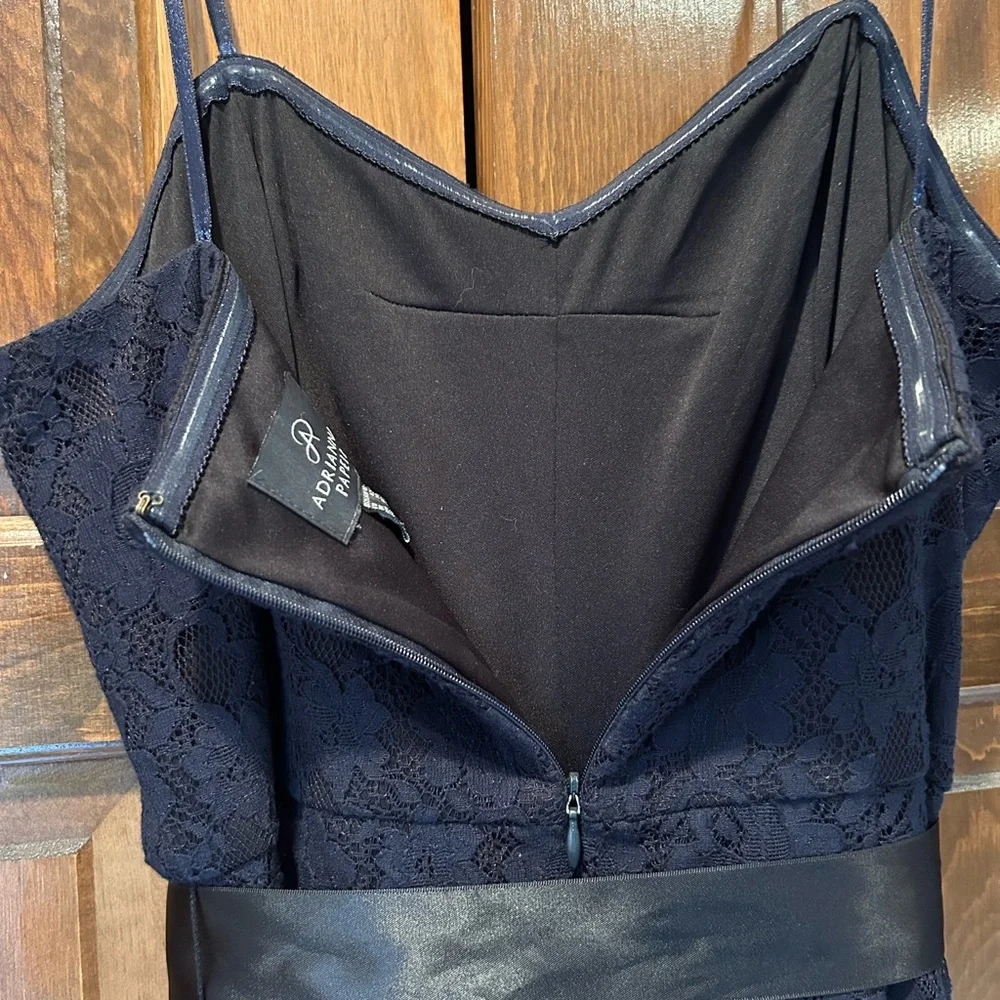 Adrianna Papell Midnight Blue Cocktail Lace Dress Belt Size 10 Cocktail Party
